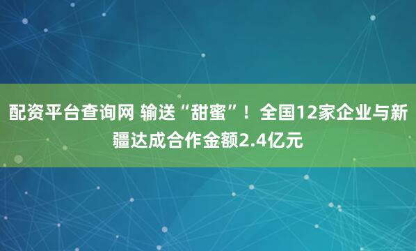 配资平台查询网 输送“甜蜜”！全国12家企业与新疆达成合作金额2.4亿元
